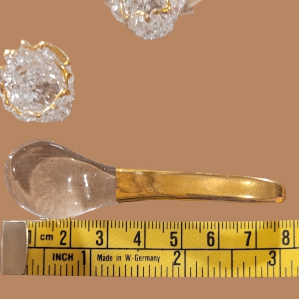 VINTAGE MINIATURE TEA CUPS AND SPOON HAND SPUN BLOWN GLASS WITH 22K GOLD OVERLAY - Picture 4 of 6